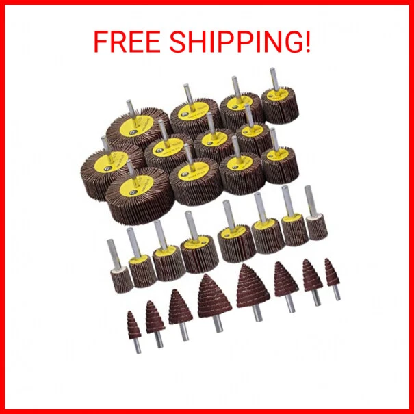 Abrasive Flap Wheel Sander Set,28 Pack 80 Grit 1/4" Shank Mounted Aluminum Oxide