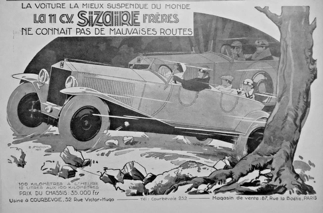 Publicité De Presse 1925 La 11 Cv Sizaire Frères La Voiture La Mieux Suspendu
