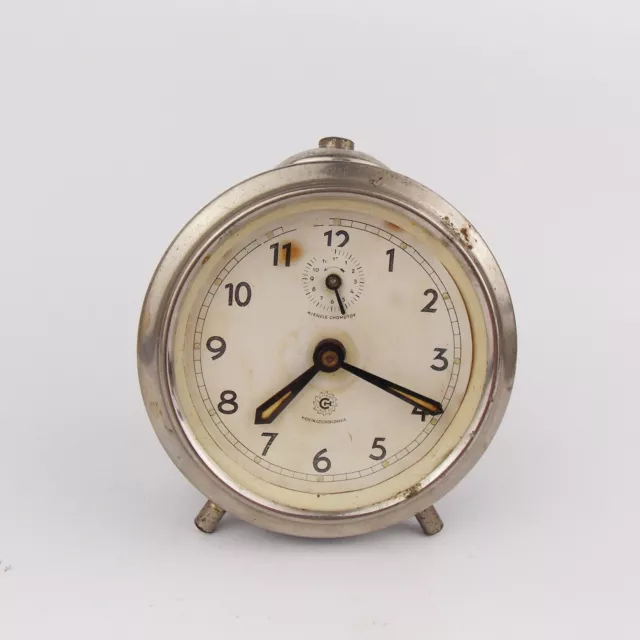 Rare Vintage 1950s Alarm Clock Kienzle Chomutov German Chrome Table Desk Clock