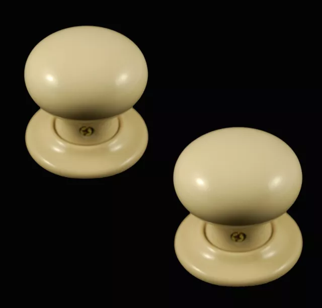 60mm Cream Ceramic Mortice Door Knob Set (Pair) Round Cottage Shape