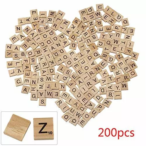 200 Stck. Holz Scrabble Fliesen schwarze Buchstaben Zahlen Brett Handwerk Holz Alphabete