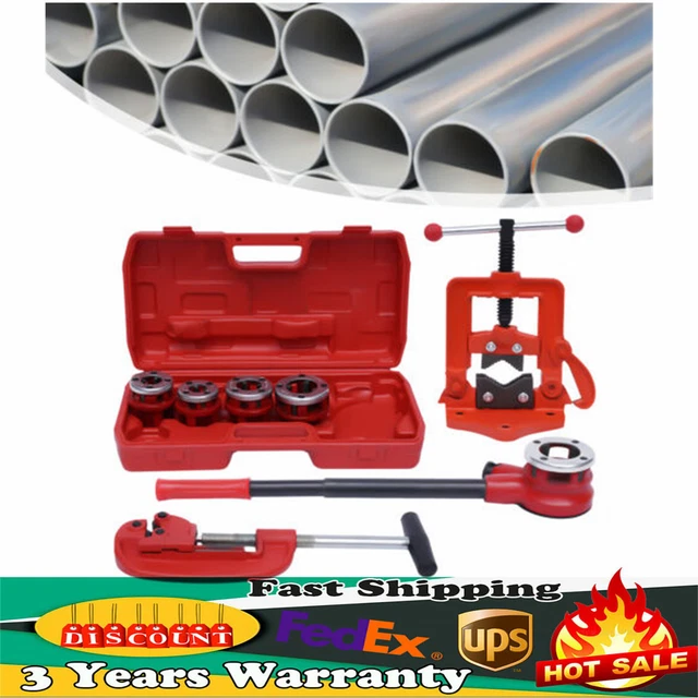 Pipe Threader Ratchet Type+5 Dies Set Pipe Cutter Threading Tool 1/2" - 2" USA