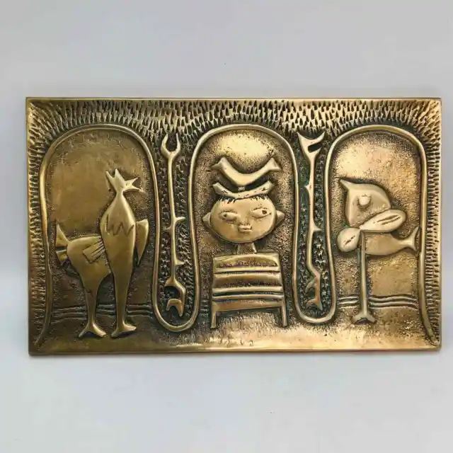Rare Brass Decorative Plaque Three Sections depicts Mythical Figures  9.5"x5,5"