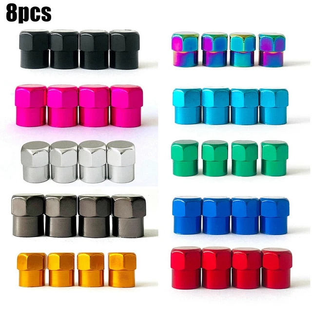 Sleek 8PCS Multi Color Aluminum Car Tyre Air Dust Cap with Inner Thread Design