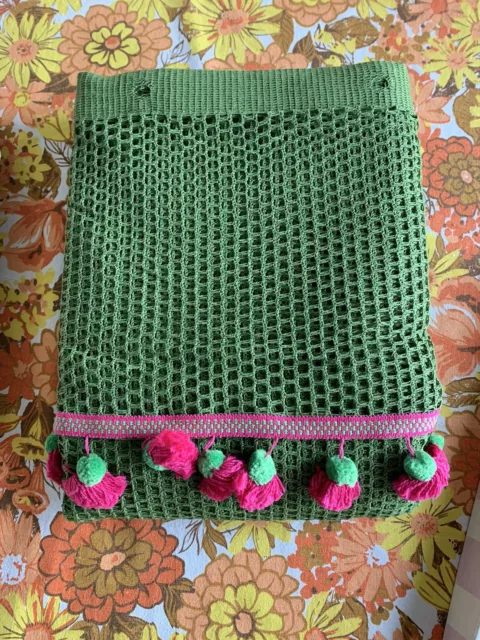Vintage 70's Psychedelic Green Shower Curtain with Pink Tassels and Trim Vintage 70's Psychedelic Green Shower Curtain with Pink Tassels and Trim