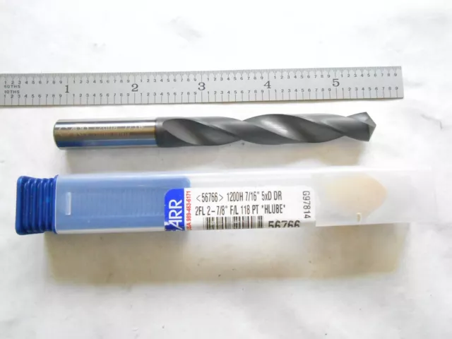 New Garr Usa 7/16" Dia. X 2-7/8" Fl X 4-1/2" Oal 5Xd Solid Carbide 2 Fl Hp Drill
