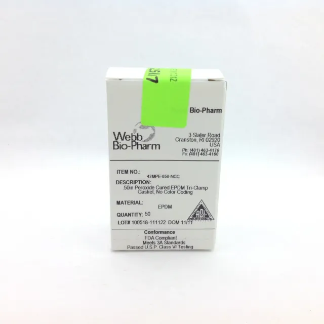 Webb Bio-Pharm 42MPE-050-NCC 1/2 inch EPDM Tri Clamp Gasket Box of 50