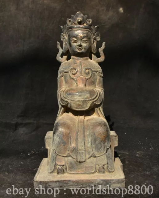11.2" Old Chinese Copper Buddhism Kwan-yin Guan Yin Goddess Statue Sculpture