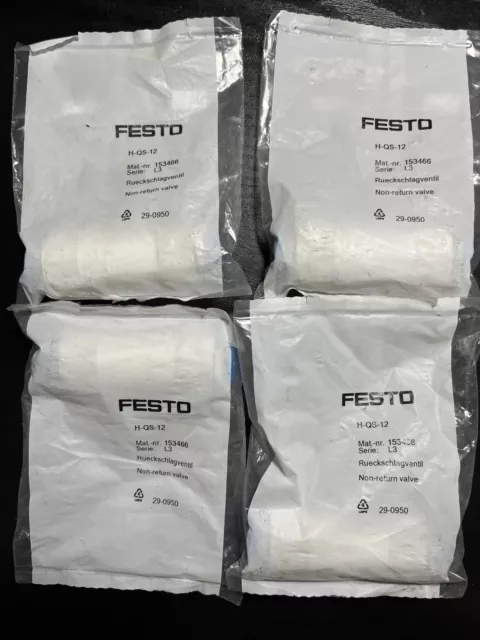 4 FESTO H-QS-12 12mm Push Fit Check Non Return Valves NRV BNIP 153466