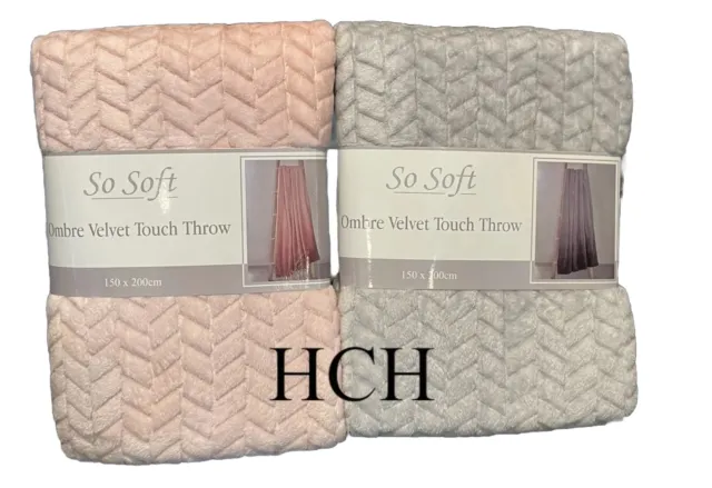 Throw Rapport Home Very Soft Touch Velvet 2 Colours Available Grey & Pink Ombre