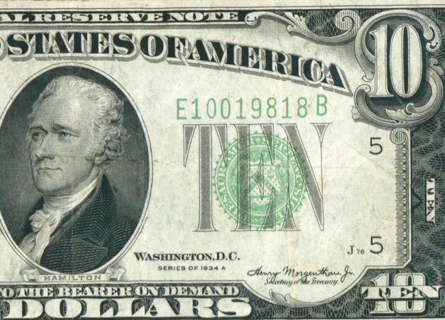 $10 1934 A Federal Reserve Note ** DAILY CURRENCY AUCTION ** COMBINED SHIPPING