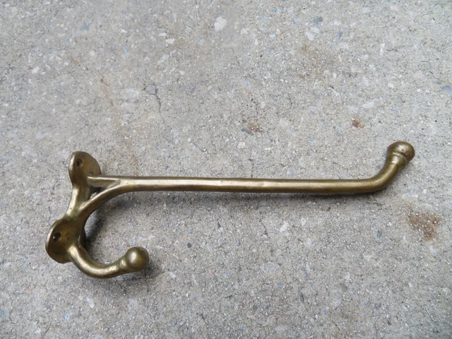 Vintage Large Solid Brass Double Coat Hat Hook Handmade