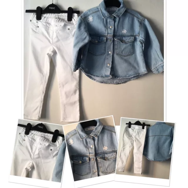 Camicia denim effetto invecchiato Next bambina bianca pull on 2-3 Y