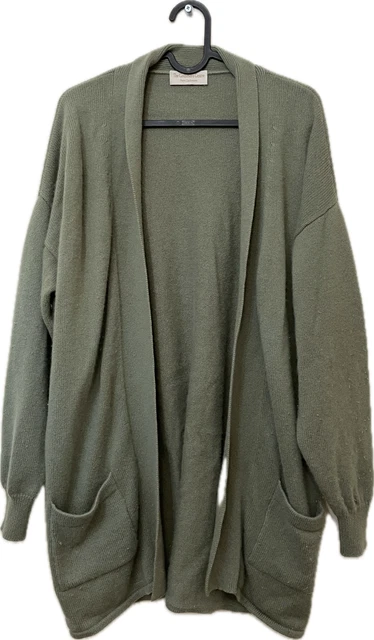 The Cashmere Centre Cardigan sage green open soft chunky knit size 12 40