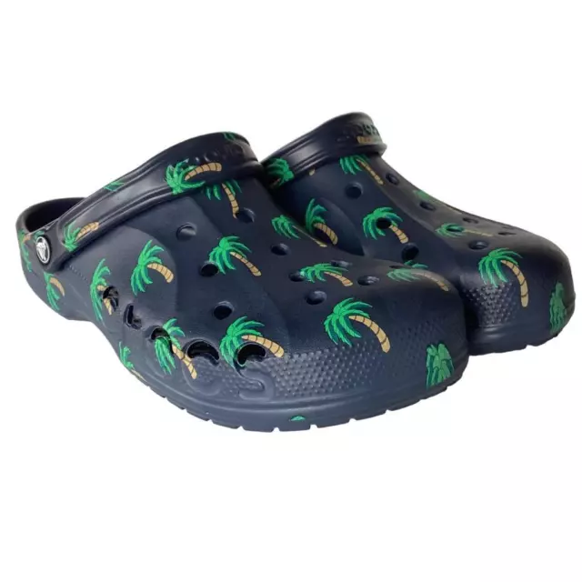 Crocs Baya Mens Sz 11 Limited Edition Clogs Blue Vacation Palm Trees Slip On NEW