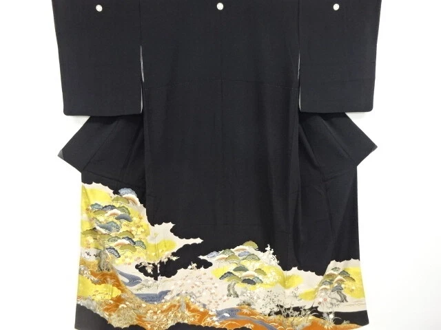 6570974: Japanese Kimono / Vintage Tomesode / Embroidery / Kinsai / Pine & Maple