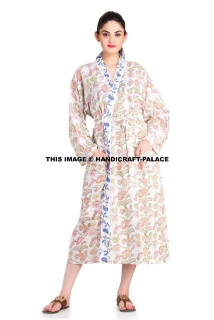 Indiano Stampa Floreale Cotone Camicia da Notte Accappatoio Donna Kimono Abito
