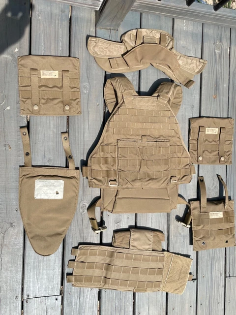 USMC COYOTE BROWN Body Armor Plate Carrier Vest, Yoke Collar, Groin