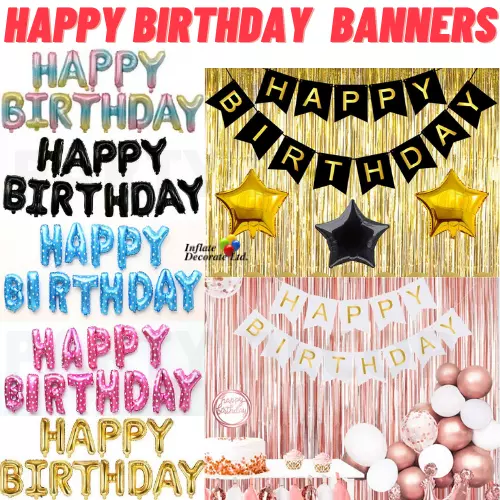 Happy Birthday Balloons Banner Baloons Bunting Party Decoration Inflating Decor