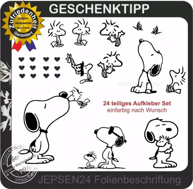 24 AUFKLEBER WOODSTOCK Snoopy Set G3 Peanuts Herzen in Wunschfarbe - EUR  22,79 - PicClick IT