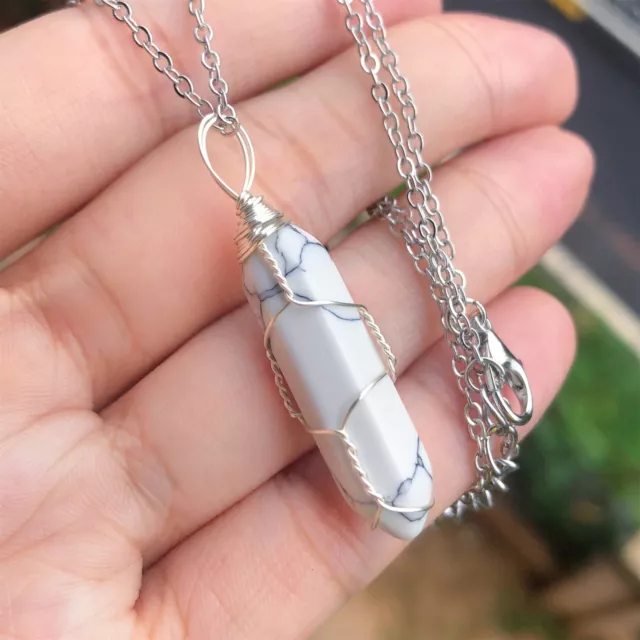 1pc White Howlite Crystal Hexagonal Gemstone Chakra Necklace