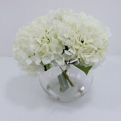 Floralsilk Artificial Hydrangeas in Globe Vase White