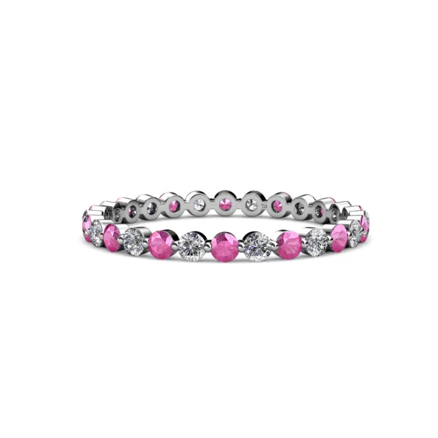 TriJewels Pink Sapphire & Diamond Eternity Ring 1.03 ctw* 14K Gold JP:27474