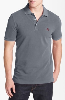 NWT BURBERRY BRIT Navy Blue Henry Trim Fit Cotton Logo Nova Check ...