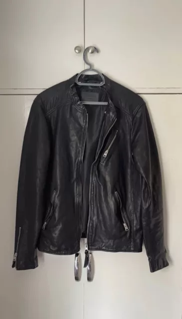 all saints leather jacket mens medium black