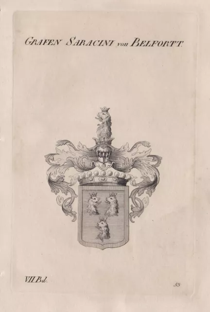 1830 Saracini von Belfort Belfortt Wappen coat of arms Kupferstich engraving