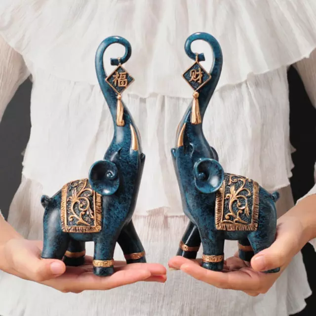 2x statues d'éléphant en résine Sculpture de décoration de maison d'accent
