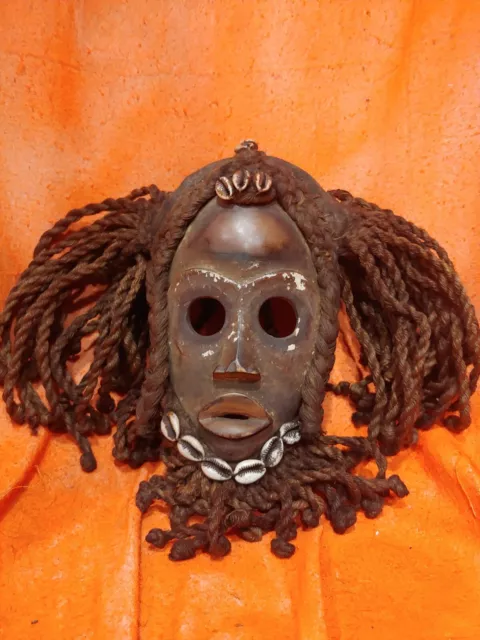 Bearded Dan Mask with Rope Hair and Cowries — Authentic Carved Wood African Art