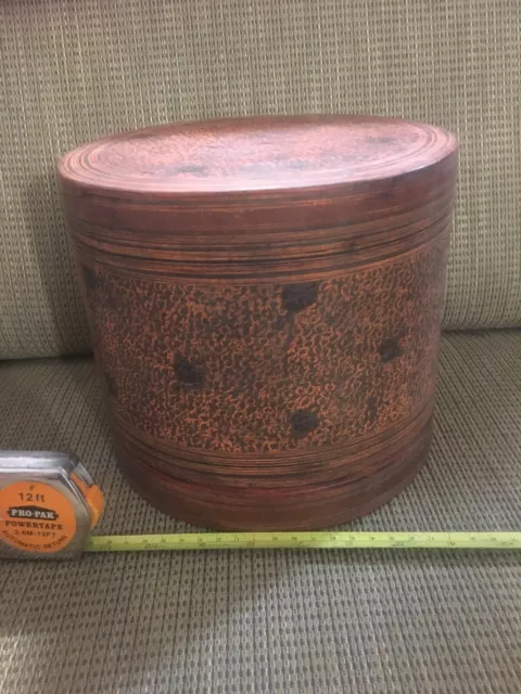 Large Antique Burmese Lacquer Betel Box Ornate Multi color Southeast Asia Art