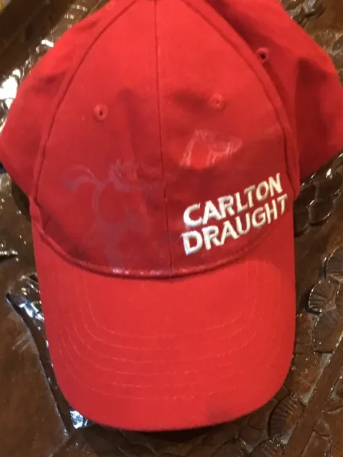 CARLTON DRAUGHT Beer Cap Hat Adjustable Strap Cotton Red Embossed