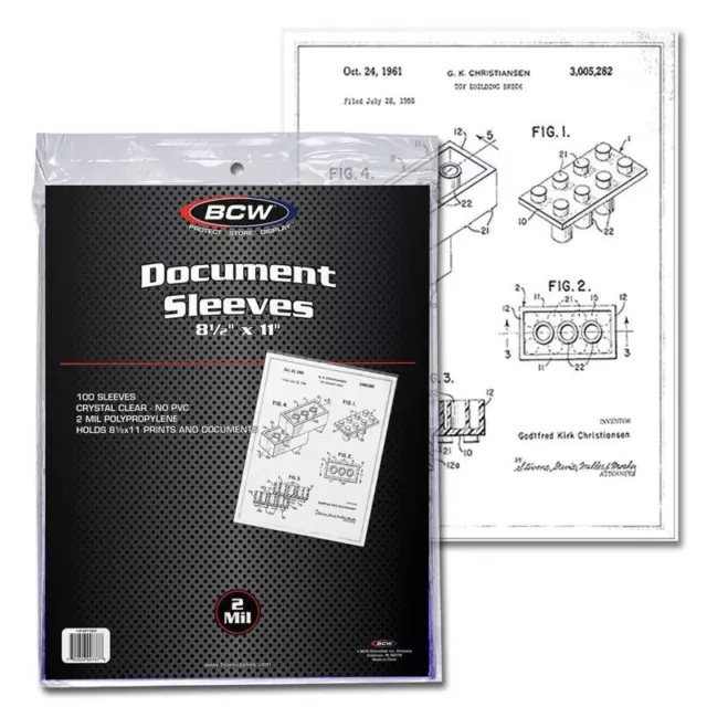 Pack of 100 Sleeves BCW 8½X11 Document Sleeves Toploaders (#CS07)