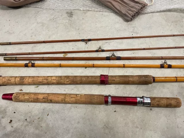 Vintage British Mordex split cane combination fishing rod set