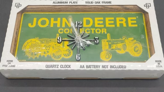 John Deere collector license plate quartz clock oak frame unopened box