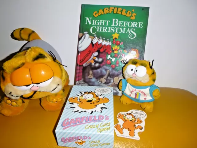 Vintage 1978-89 Lot Garfield Plush Toy X 2, Book, Card Game And Other Mercandise