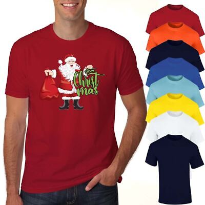Mens Merry Christmas Print TShirt Boys Santa Gift Cotton Tee Novelty Xmas Top
