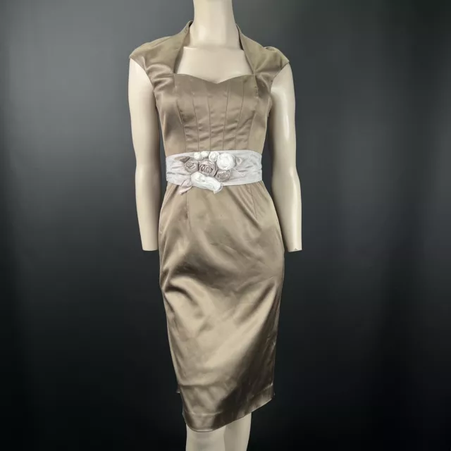 Coast Dress 8 Womens Brown Satin Feel Fishtail Cap Sleeves Classic Elegant