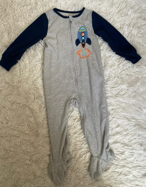 Kids Headquarters Boys Zip Up Gray Footed Pajamas Size 2T Rockets Jammies Space