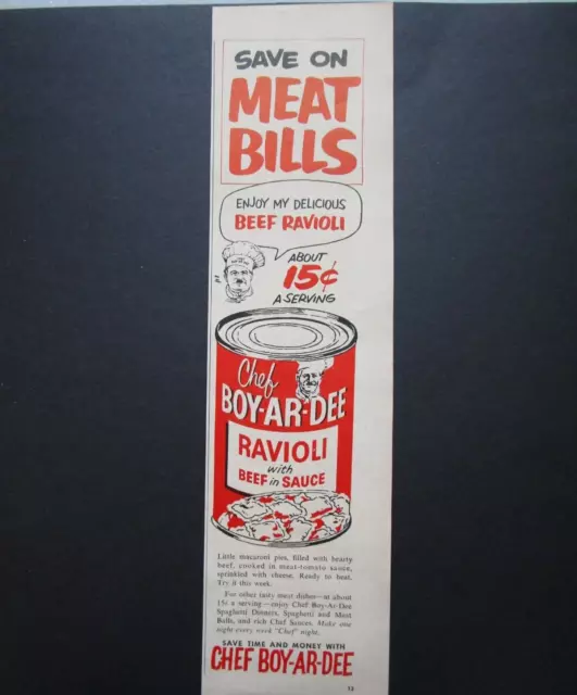 1951 Chef BOY-AR-DEE Vintage Print Ad RAVIOLI with BEEF SAUCE