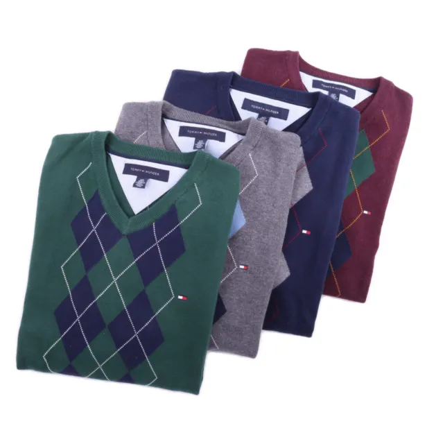 Tommy Hilfiger Men Classic V-Neck Argyle Golf Style Long Sleeve Sweater -$0 Ship