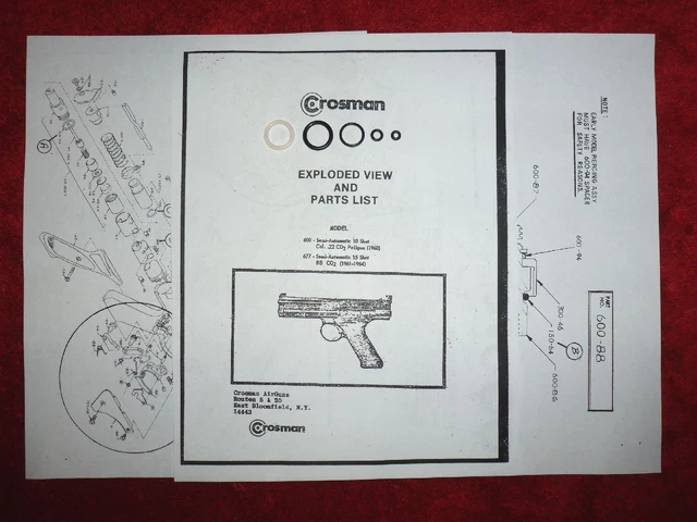 thumbnail image 2 of Crosman 600 & 677 CO2 Pistol Seal Kits - 2 Complete Kits With Exploded View Parts Guide 2 of 11