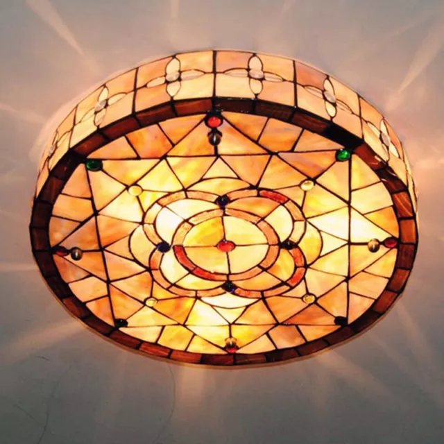 Tiffany Style Baroque Drum Stained Glass Flush Mount Ceiling Lamp Light Fixture