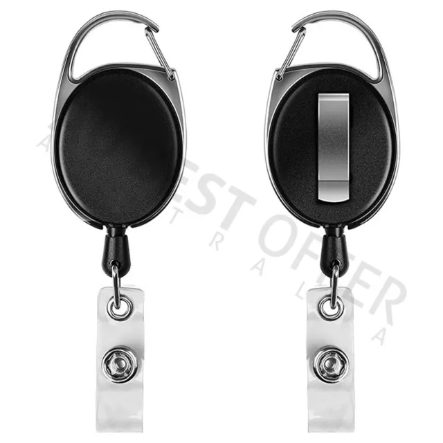 2x Retractable Recoil Lanyard Chain Pull ID Card Holder Reel Belt Clip Extend AU 2