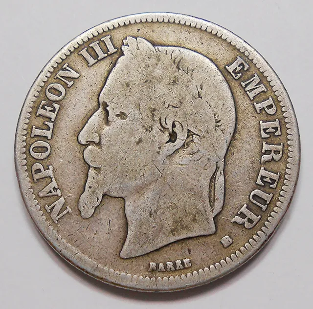 France 1866 BB SILVER 2 Francs G-VG ** KEY Type NAPOLEON III Second Empire Coin