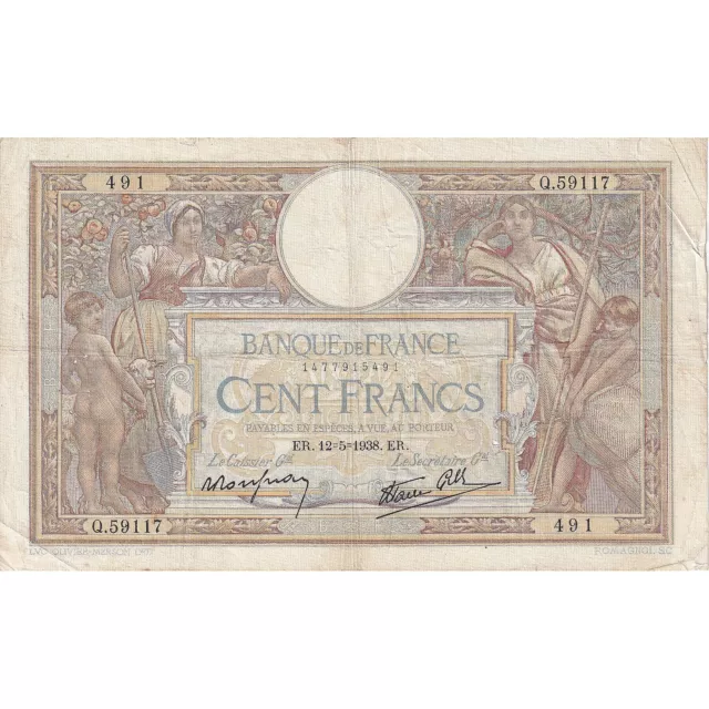 [#195698] France, 100 Francs, Luc Olivier Merson, 1938, Q.59117, TB, Fayette:25.