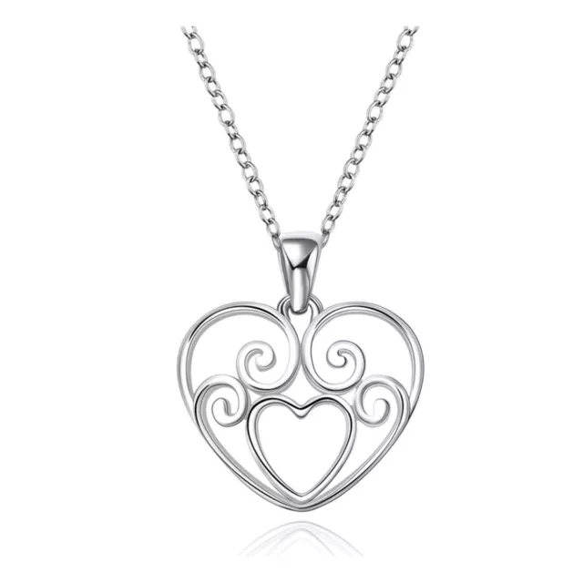 Heart Pendant Necklace Silver Plated Jewellery Lovely Design Quick UK Dispatch