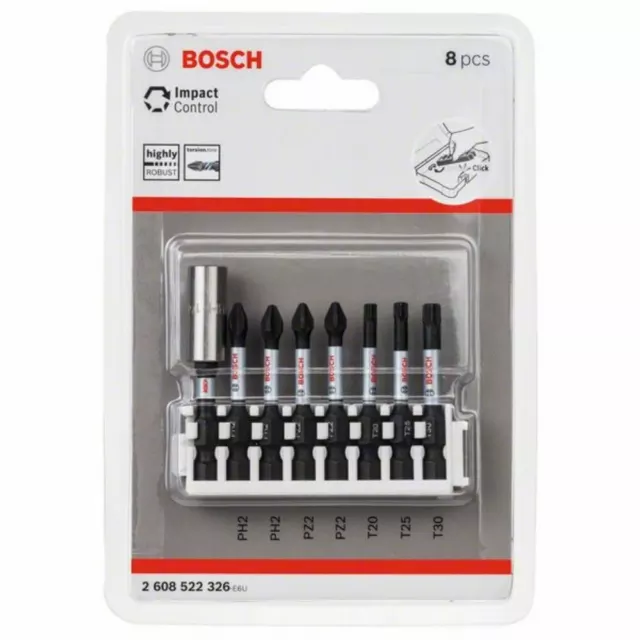 Bosch Tournevis Impact Contrôle, 8-teilig, PH2/PZ2/T20-T30, 50 MM,